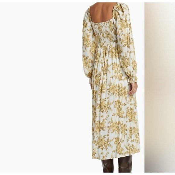Free People Jaymes Midi Dress Floral Printed Smocked V Neck Long Sleeve Size XL - Picture 3 of 16
